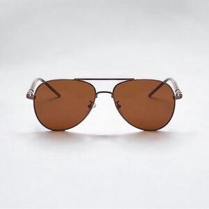 Mens Brown Metal Frame Aviator Sunglasses Polarized Lenses New